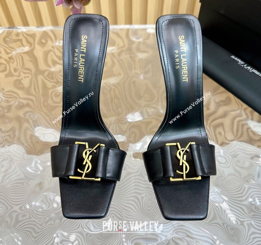 Saint Laurent Babylon Heel Slides Sandal 11.5cm in Calf Leather with Framed YSL Black 2024 (MD-240725015)