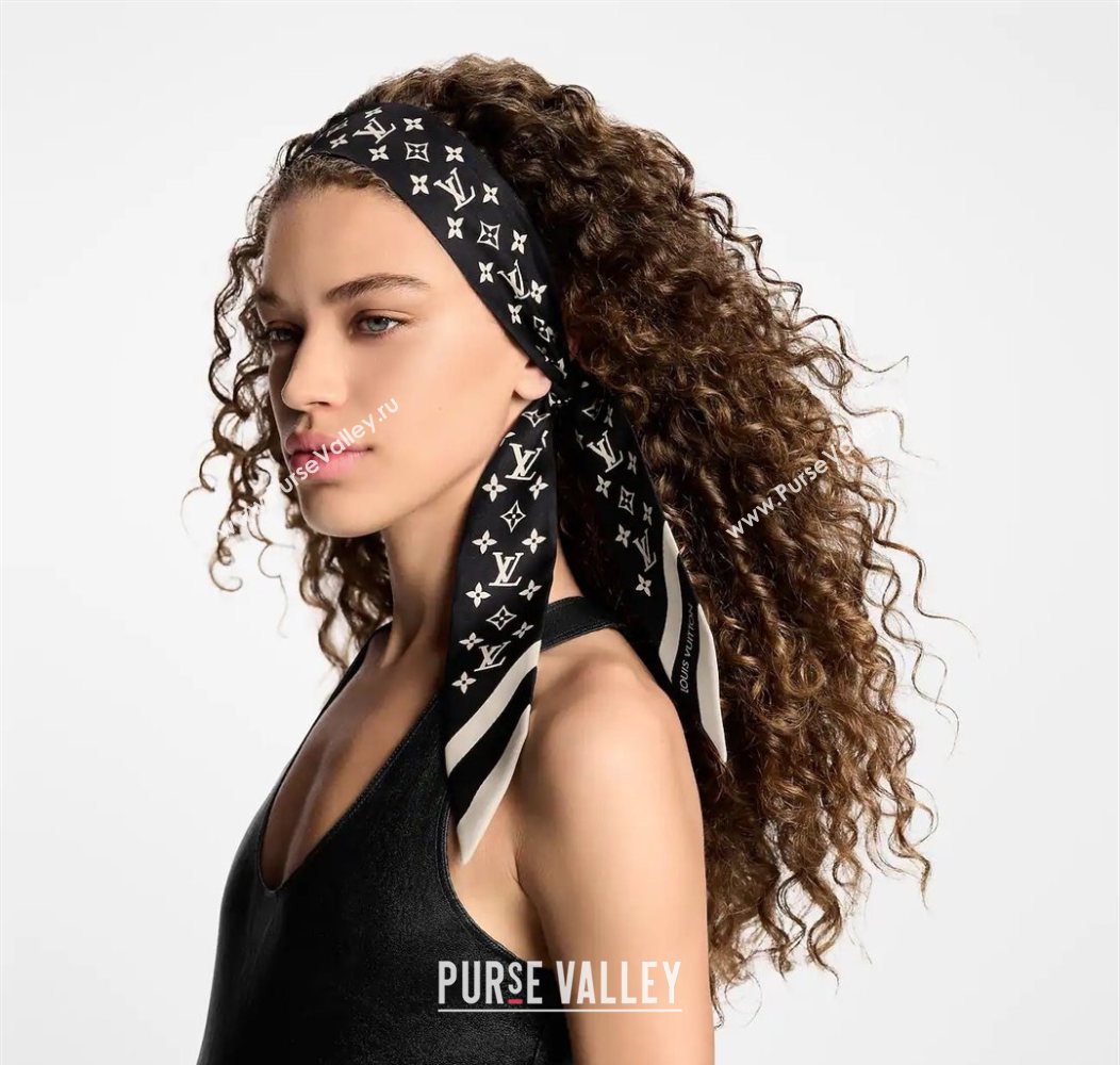 Louis Vuitton Monogram Silhouette BB Bandeau Silk Scarf 5x120cm Black 2026 M97169 (XMN-260106075)