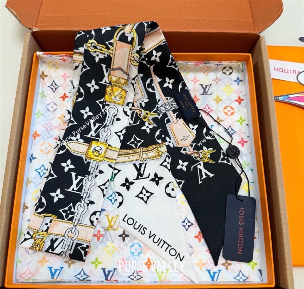 Louis Vuitton Monogram Confidential Bandeau Silk Scarf 6x120cm White/Black 2026 M78655 (XMN-260106070)