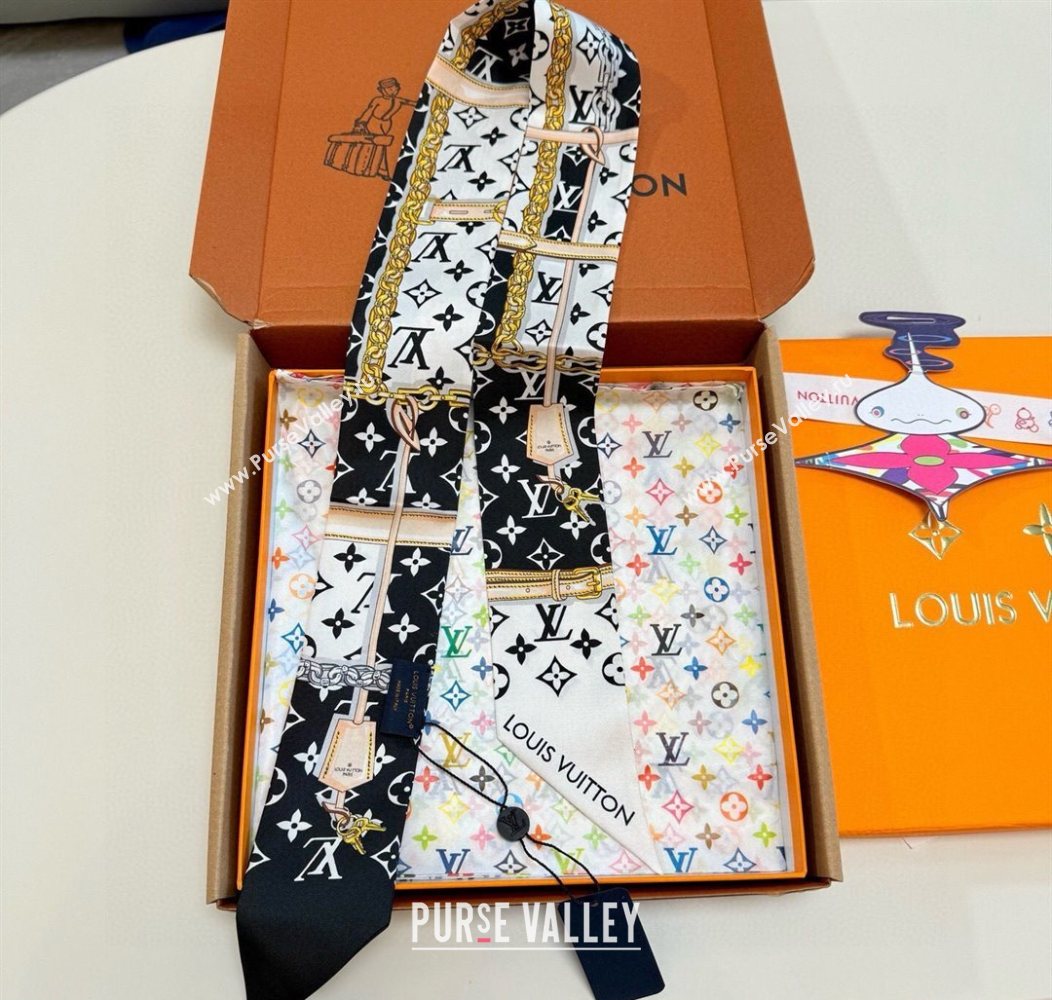 Louis Vuitton Monogram Confidential Bandeau Silk Scarf 6x120cm White/Black 2026 M78655 (XMN-260106070)