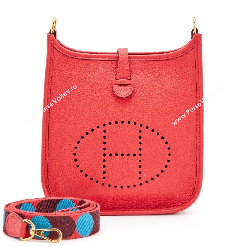 Hermes Mini Evelyne TPM Bag in Original Clemence Leather Rouge De Coeur 2024(Full Handmade) (M-24031301)