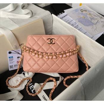 Chanel Shiny Crumpled Calfskin Clutch with Heart Chain AP3787 Light Pink 2024 (yezi-240717071)