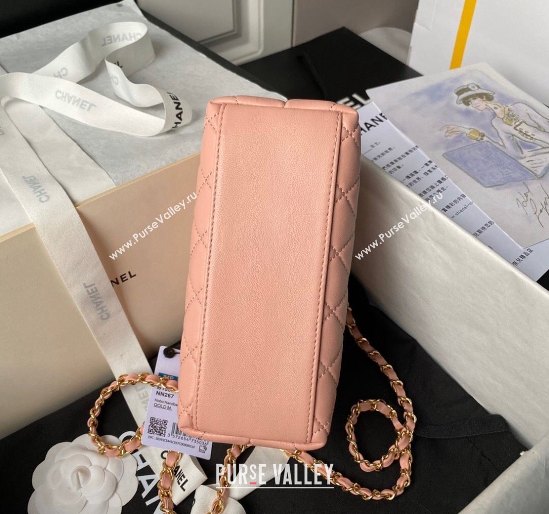 Chanel Shiny Crumpled Calfskin Clutch with Heart Chain AP3787 Light Pink 2024 (yezi-240717071)