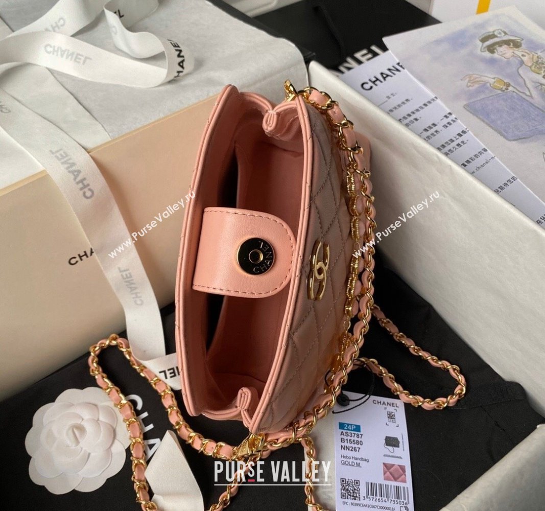 Chanel Shiny Crumpled Calfskin Clutch with Heart Chain AP3787 Light Pink 2024 (yezi-240717071)