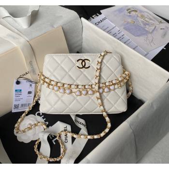 Chanel Shiny Crumpled Calfskin Clutch with Heart Chain AP3787 White 2024 (yezi-240717073)