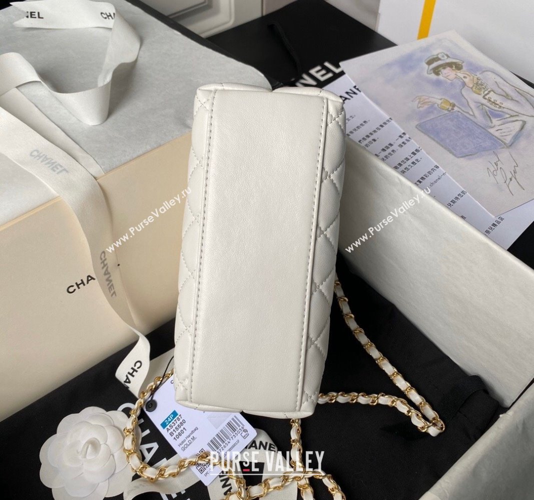 Chanel Shiny Crumpled Calfskin Clutch with Heart Chain AP3787 White 2024 (yezi-240717073)