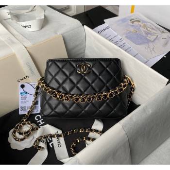 Chanel Shiny Crumpled Calfskin Clutch with Heart Chain AP3787 Black 2024 (yezi-240717074)