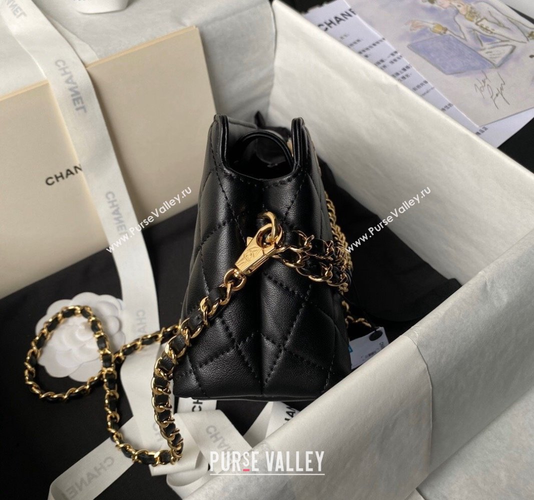 Chanel Shiny Crumpled Calfskin Clutch with Heart Chain AP3787 Black 2024 (yezi-240717074)