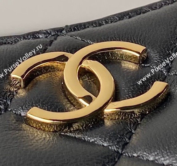 Chanel Shiny Crumpled Calfskin Hobo Clutch with Heart Chain AP3786 Black 2024 (yezi-240717077)