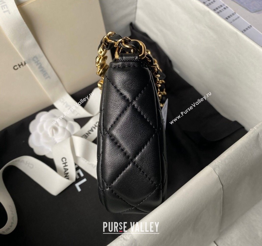 Chanel Shiny Crumpled Calfskin Hobo Clutch with Heart Chain AP3786 Black 2024 (yezi-240717077)