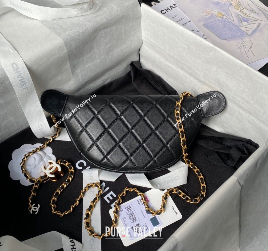 Chanel Shiny Lambskin Waist Bag with CC Charm Chain Black 2024 AP4113 (yezi-240717079)