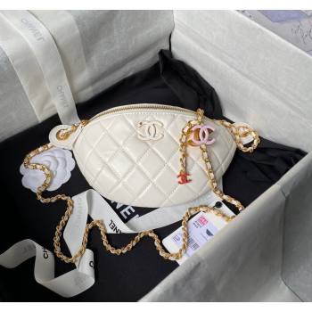 Chanel Shiny Lambskin Waist Bag with CC Charm Chain White 2024 AP4113 (yezi-240717080)