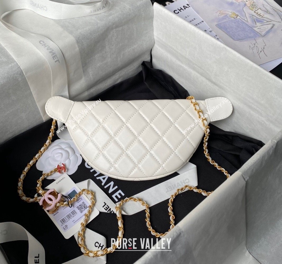 Chanel Shiny Lambskin Waist Bag with CC Charm Chain White 2024 AP4113 (yezi-240717080)