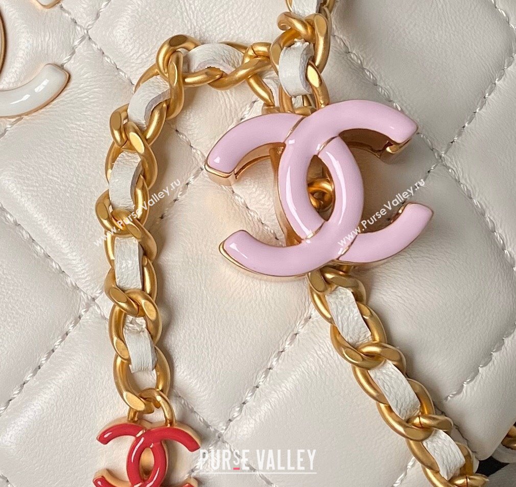 Chanel Shiny Lambskin Waist Bag with CC Charm Chain White 2024 AP4113 (yezi-240717080)