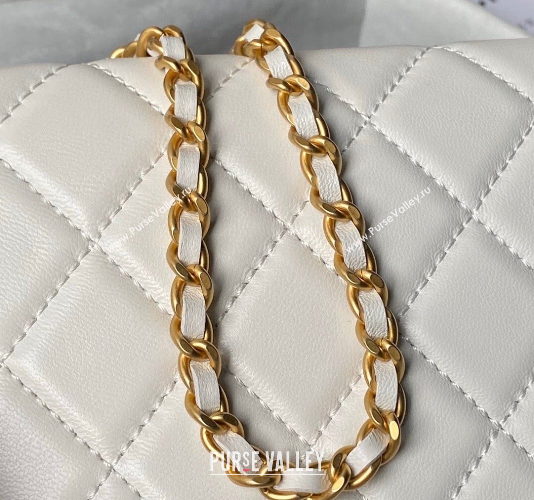 Chanel Shiny Lambskin Waist Bag with CC Charm Chain White 2024 AP4113 (yezi-240717080)