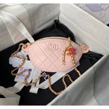 Chanel Shiny Lambskin Waist Bag with CC Charm Chain Light Pink 2024 AP4113 (yezi-240717081)