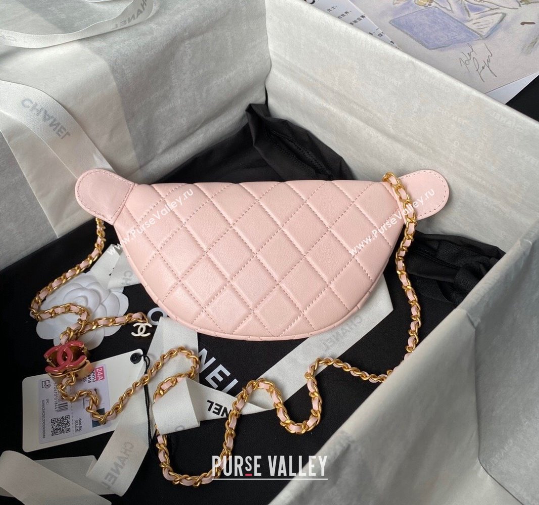 Chanel Shiny Lambskin Waist Bag with CC Charm Chain Light Pink 2024 AP4113 (yezi-240717081)