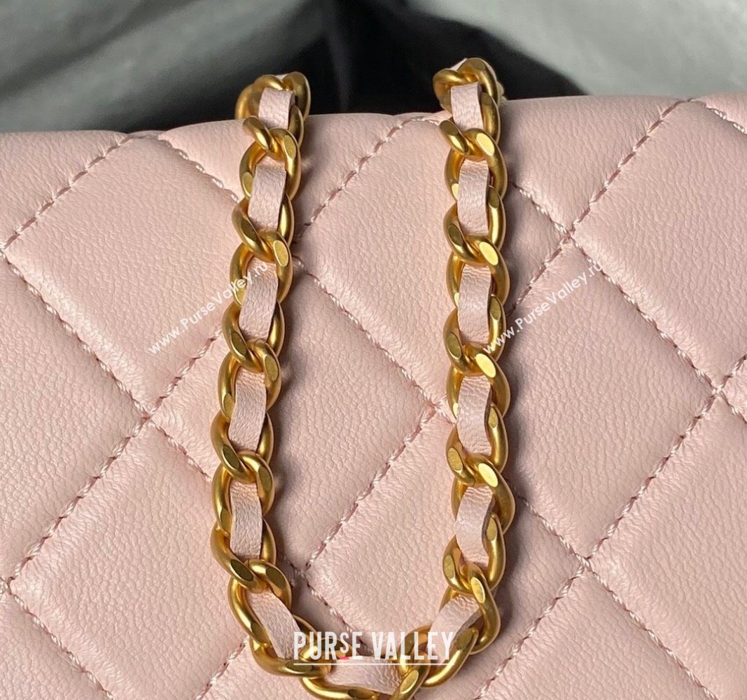 Chanel Shiny Lambskin Waist Bag with CC Charm Chain Light Pink 2024 AP4113 (yezi-240717081)