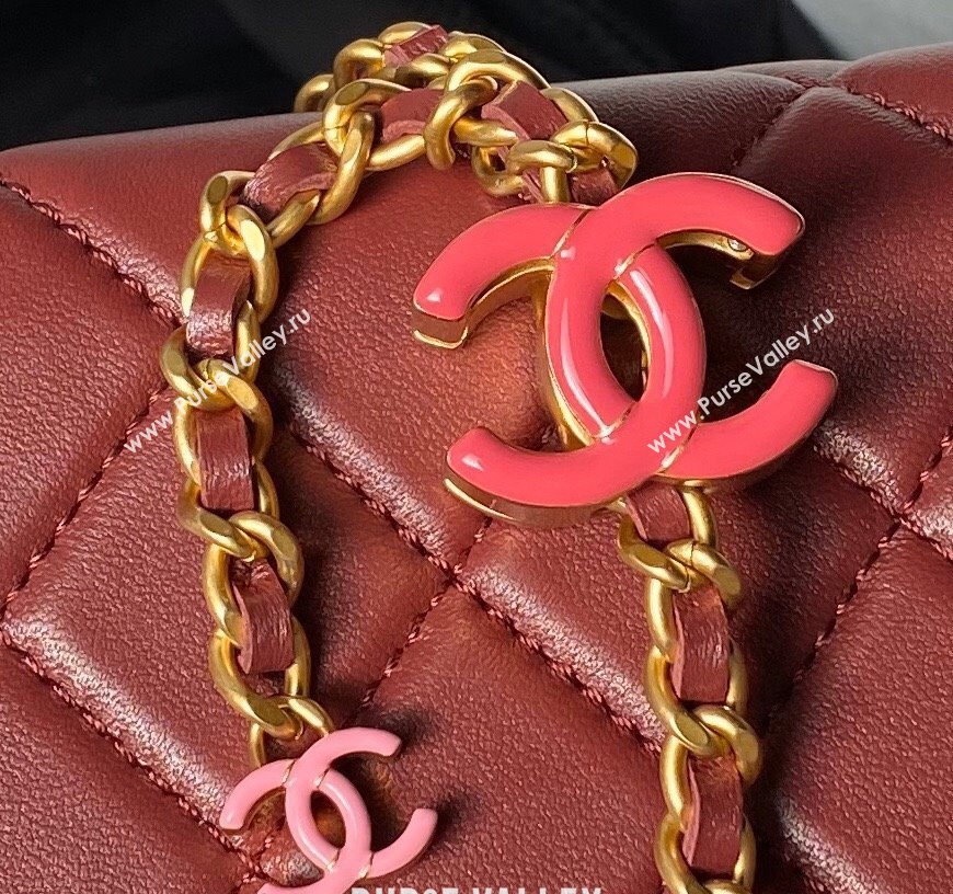 Chanel Shiny Lambskin Waist Bag with CC Charm Chain Burgundy 2024 AP4113 (yezi-240717082)