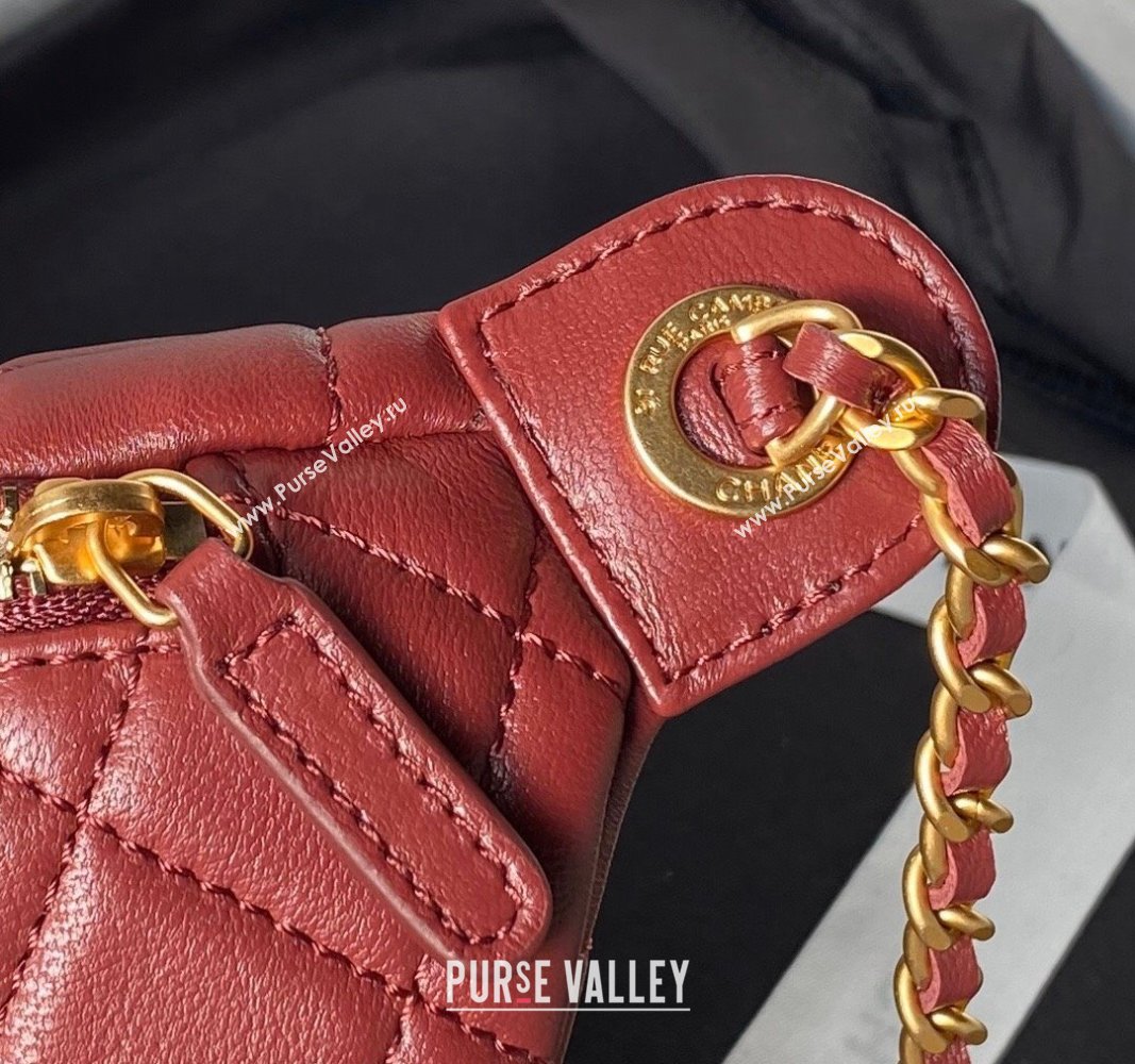 Chanel Shiny Lambskin Waist Bag with CC Charm Chain Burgundy 2024 AP4113 (yezi-240717082)