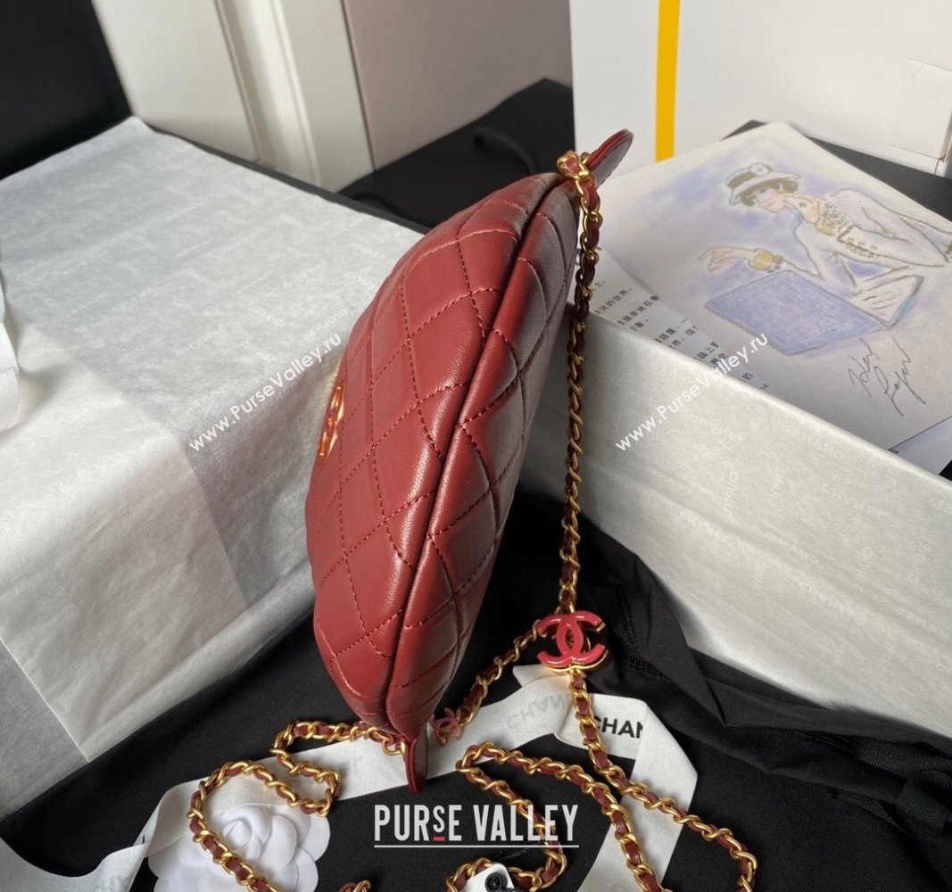 Chanel Shiny Lambskin Waist Bag with CC Charm Chain Burgundy 2024 AP4113 (yezi-240717082)