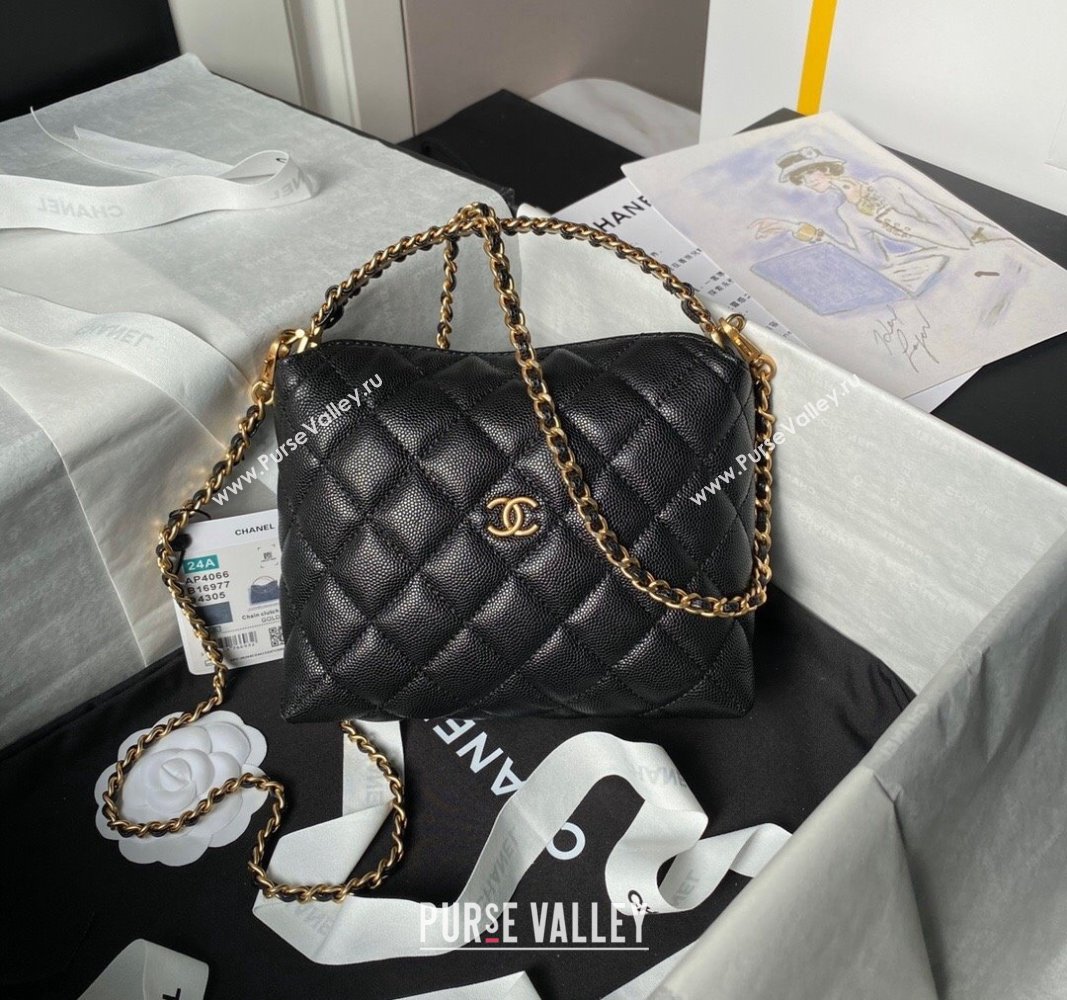 Chanel Grained Shiny Calfskin Clutch with Chain and Top Handle AP4066 Black 2024 (yezi-240717090)