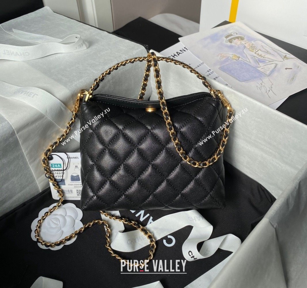 Chanel Grained Shiny Calfskin Clutch with Chain and Top Handle AP4066 Black 2024 (yezi-240717090)