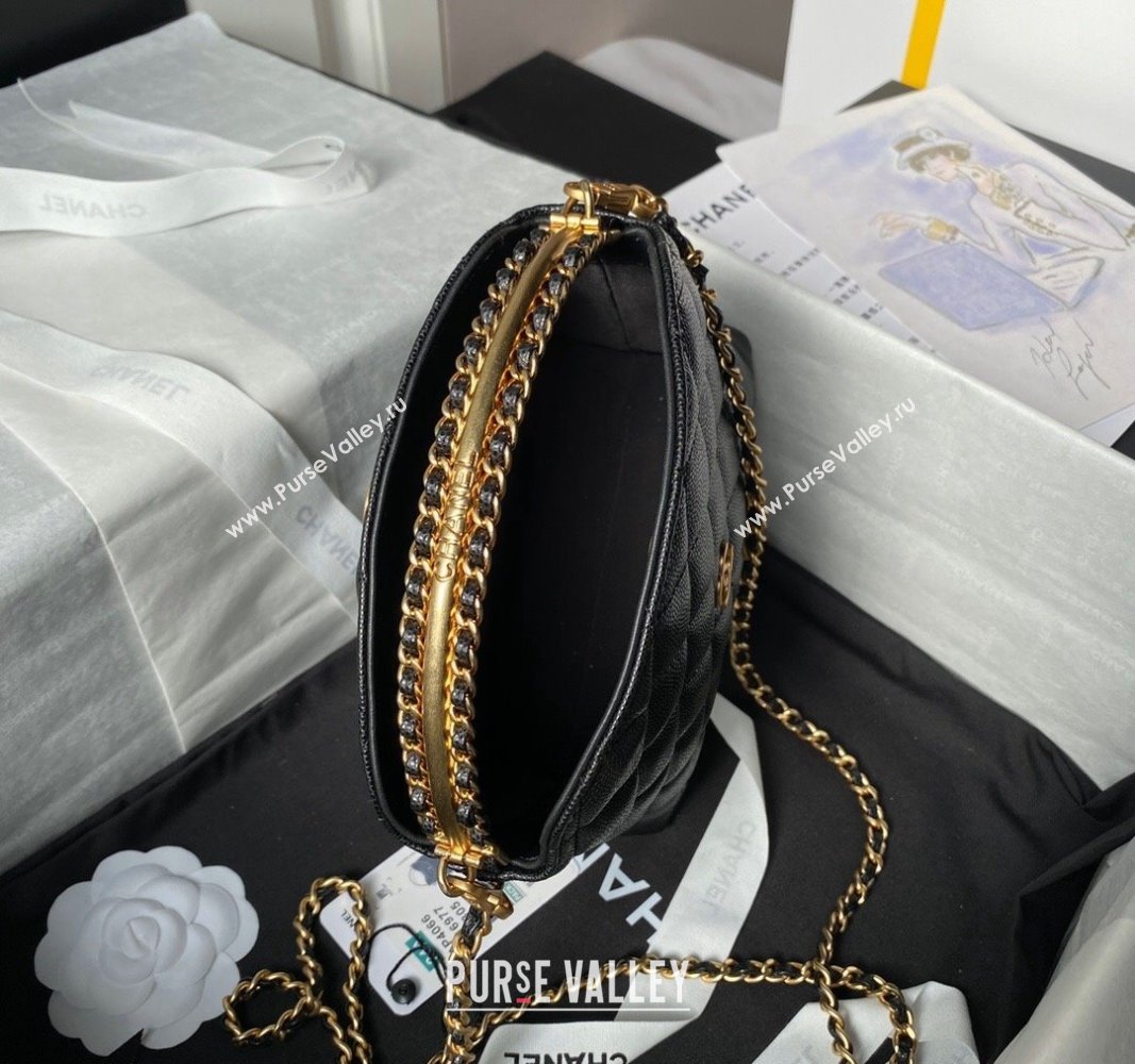 Chanel Grained Shiny Calfskin Clutch with Chain and Top Handle AP4066 Black 2024 (yezi-240717090)