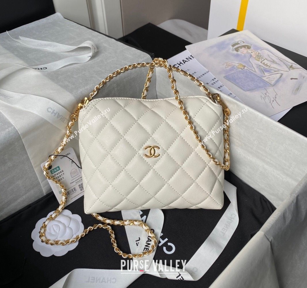 Chanel Grained Shiny Calfskin Clutch with Chain and Top Handle AP4066 White 2024 (yezi-240717091)