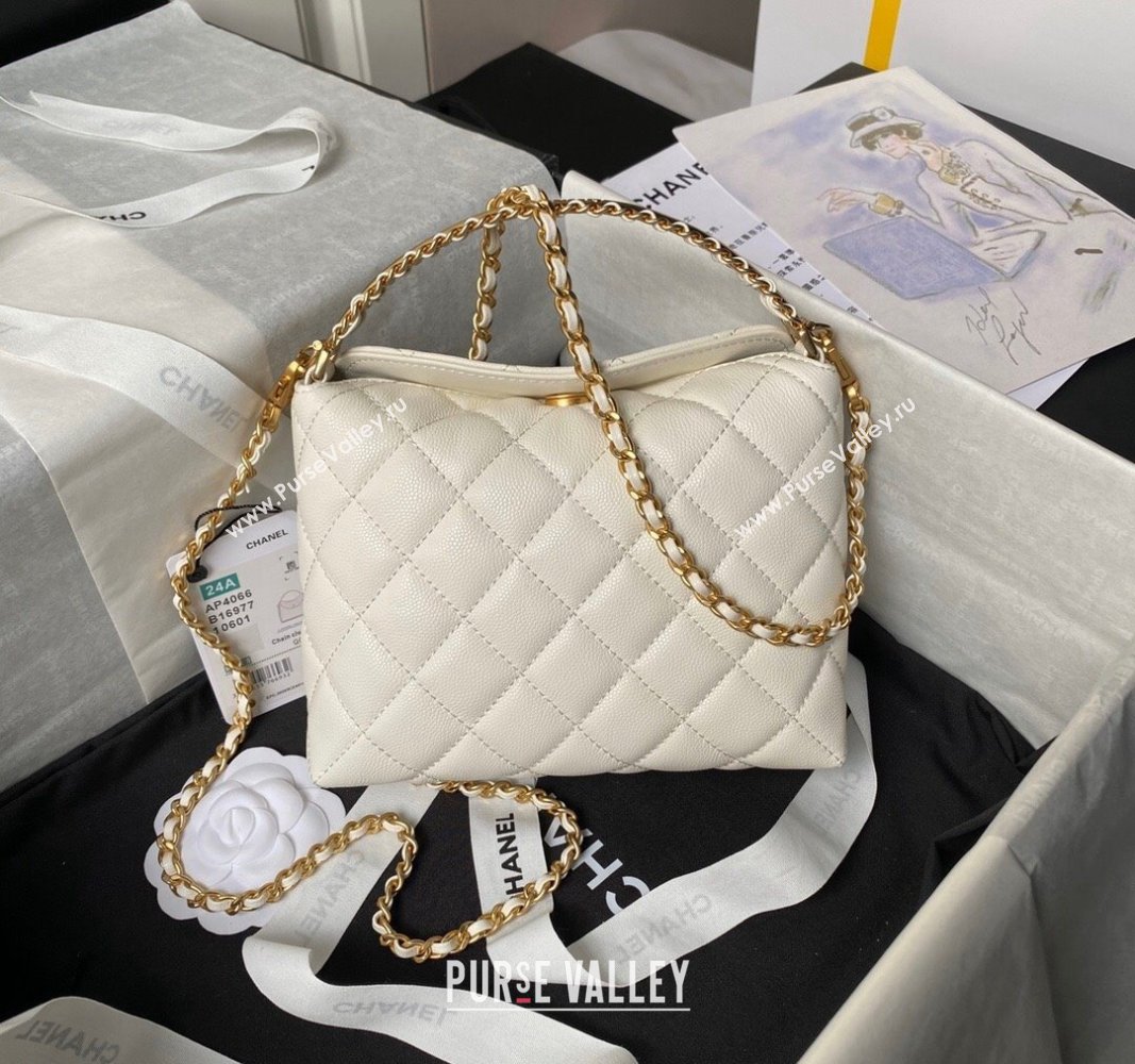 Chanel Grained Shiny Calfskin Clutch with Chain and Top Handle AP4066 White 2024 (yezi-240717091)