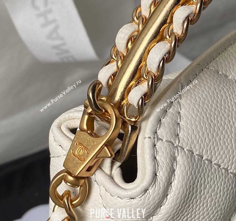 Chanel Grained Shiny Calfskin Clutch with Chain and Top Handle AP4066 White 2024 (yezi-240717091)