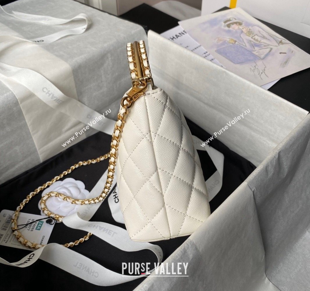 Chanel Grained Shiny Calfskin Clutch with Chain and Top Handle AP4066 White 2024 (yezi-240717091)