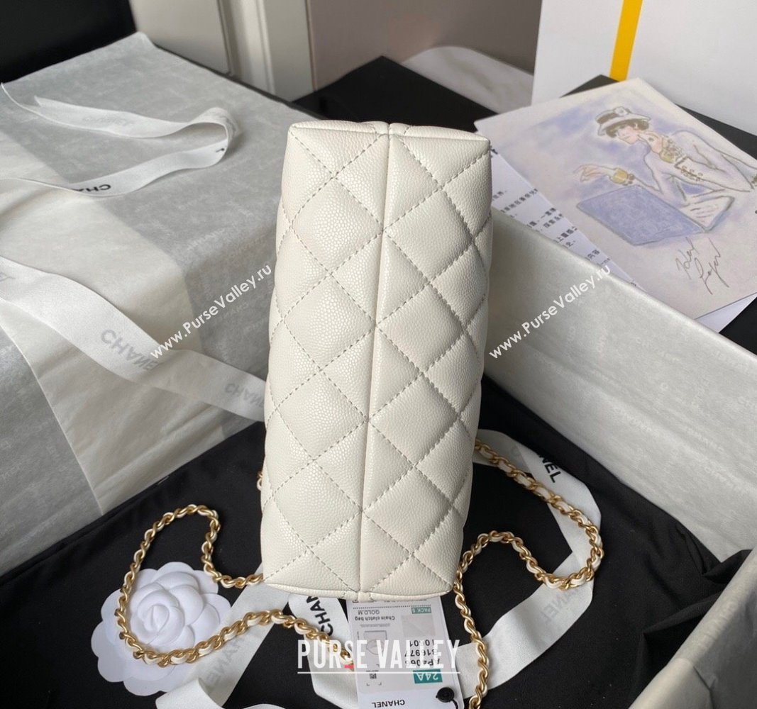 Chanel Grained Shiny Calfskin Clutch with Chain and Top Handle AP4066 White 2024 (yezi-240717091)