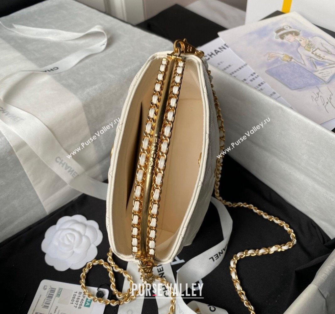 Chanel Grained Shiny Calfskin Clutch with Chain and Top Handle AP4066 White 2024 (yezi-240717091)