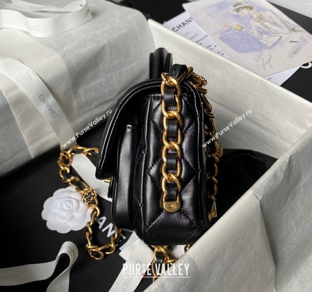 Chanel Shiny Lambskin Mini Flap Bag with Top Handle and Buckle Chain Black AS4992 2024 (yezi-240717092)