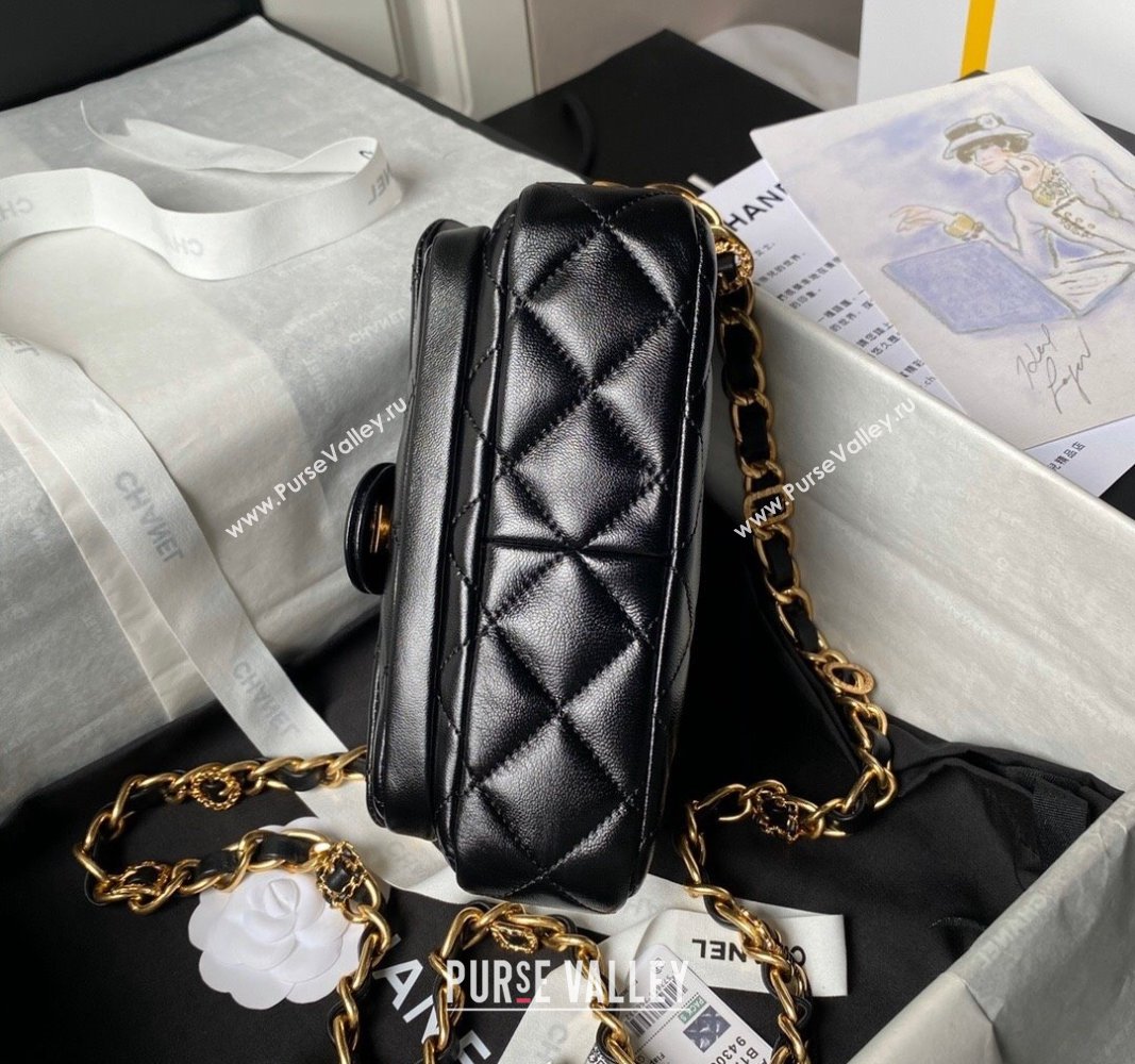 Chanel Shiny Lambskin Mini Flap Bag with Top Handle and Buckle Chain Black AS4992 2024 (yezi-240717092)