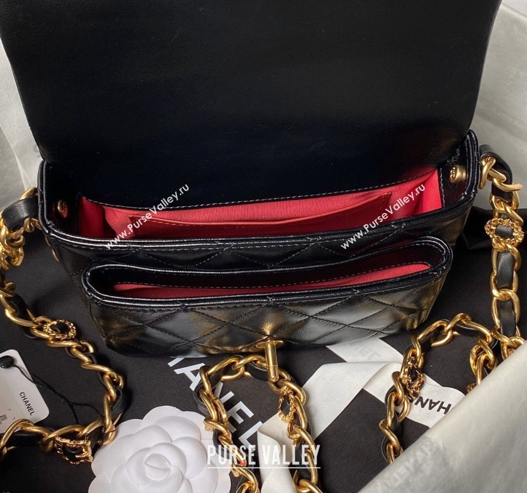 Chanel Shiny Lambskin Mini Flap Bag with Top Handle and Buckle Chain Black AS4992 2024 (yezi-240717092)