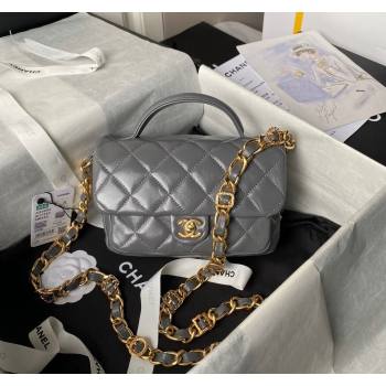 Chanel Shiny Lambskin Mini Flap Bag with Top Handle and Buckle Chain Grey AS4992 2024 (yezi-240717093)