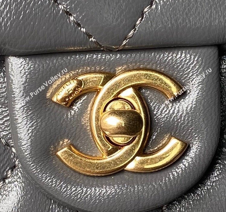 Chanel Shiny Lambskin Mini Flap Bag with Top Handle and Buckle Chain Grey AS4992 2024 (yezi-240717093)