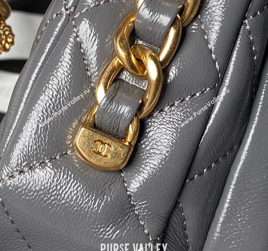 Chanel Shiny Lambskin Mini Flap Bag with Top Handle and Buckle Chain Grey AS4992 2024 (yezi-240717093)