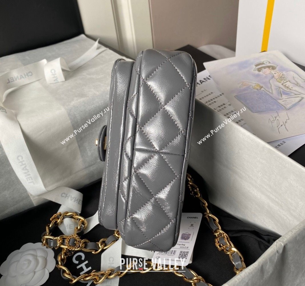 Chanel Shiny Lambskin Mini Flap Bag with Top Handle and Buckle Chain Grey AS4992 2024 (yezi-240717093)