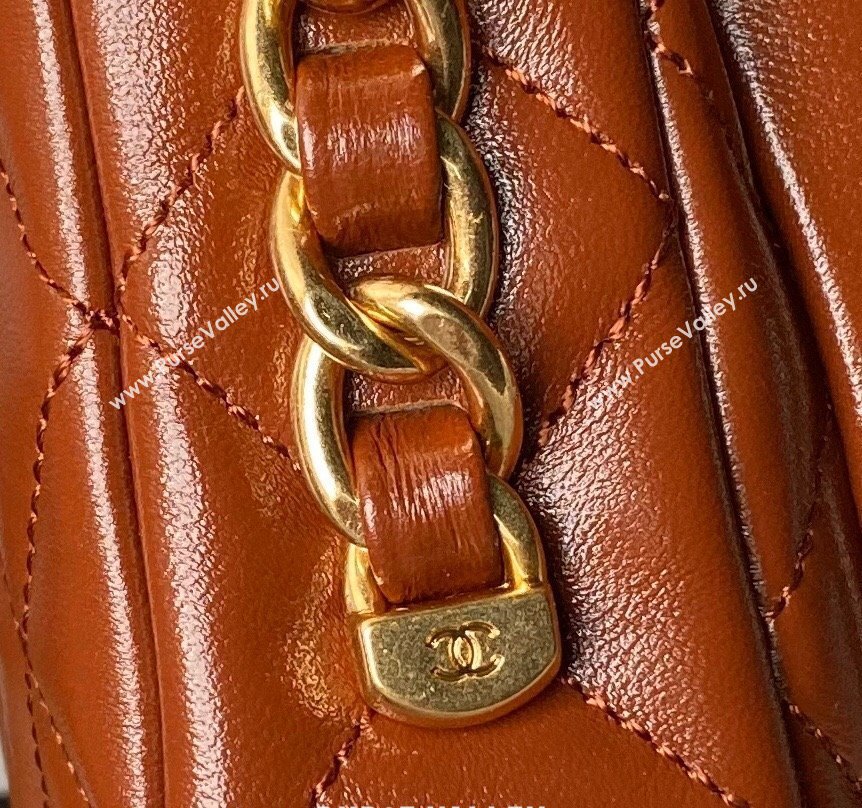 Chanel Shiny Lambskin Mini Flap Bag with Top Handle and Buckle Chain Brown AS4992 2024 (yezi-240717094)