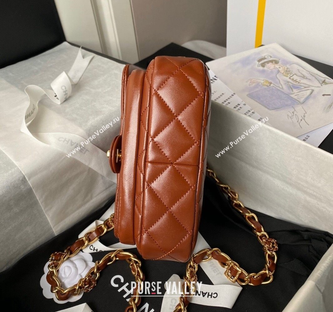 Chanel Shiny Lambskin Mini Flap Bag with Top Handle and Buckle Chain Brown AS4992 2024 (yezi-240717094)