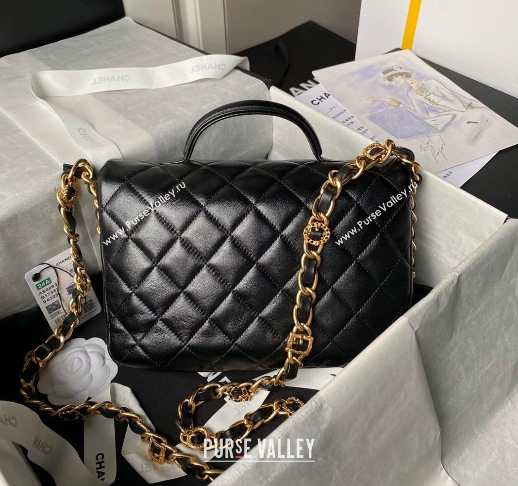 Chanel Shiny Lambskin Flap Bag with Top Handle and Pocket AS4993 Black 2024 (yezi-240717095)