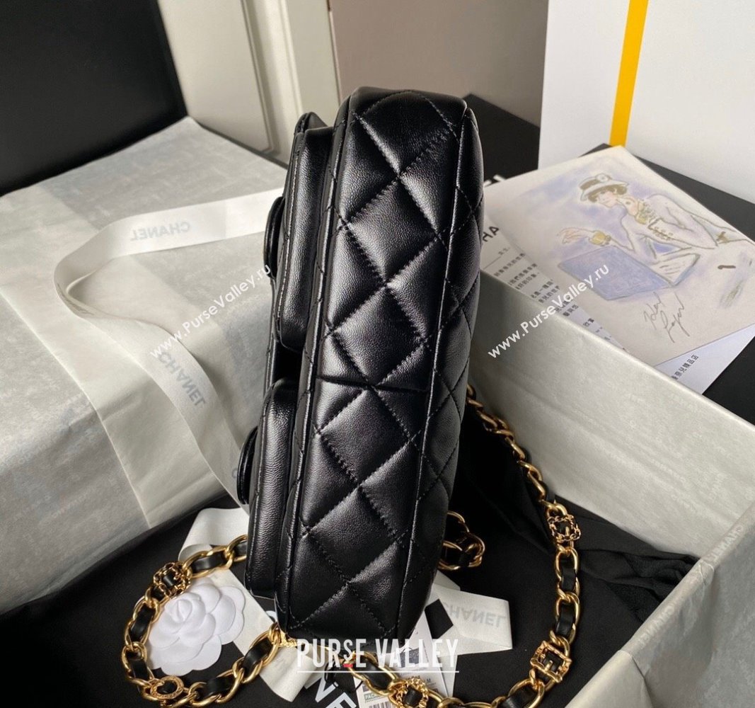 Chanel Shiny Lambskin Flap Bag with Top Handle and Pocket AS4993 Black 2024 (yezi-240717095)