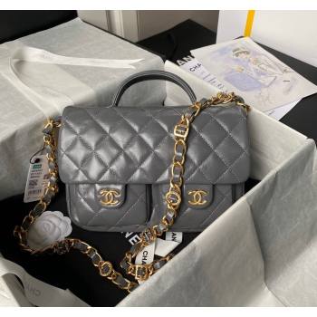 Chanel Shiny Lambskin Flap Bag with Top Handle and Pocket AS4993 Grey 2024 (yezi-240717096)