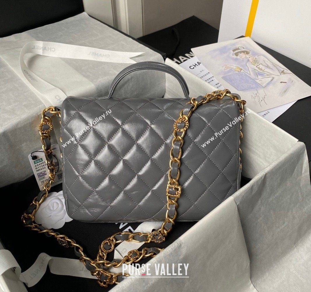 Chanel Shiny Lambskin Flap Bag with Top Handle and Pocket AS4993 Grey 2024 (yezi-240717096)