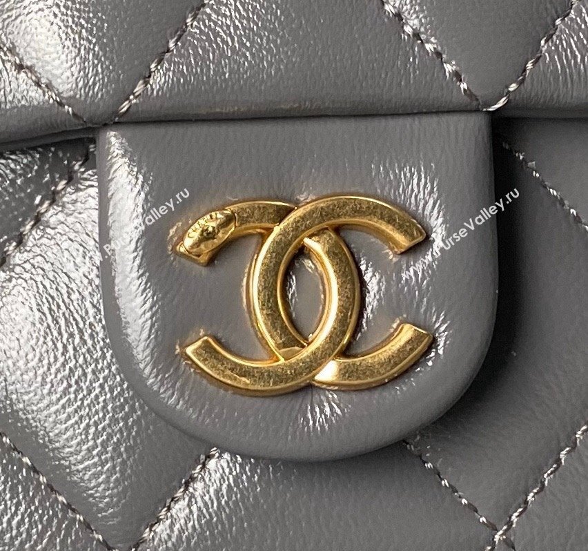 Chanel Shiny Lambskin Flap Bag with Top Handle and Pocket AS4993 Grey 2024 (yezi-240717096)