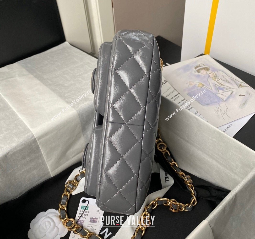 Chanel Shiny Lambskin Flap Bag with Top Handle and Pocket AS4993 Grey 2024 (yezi-240717096)