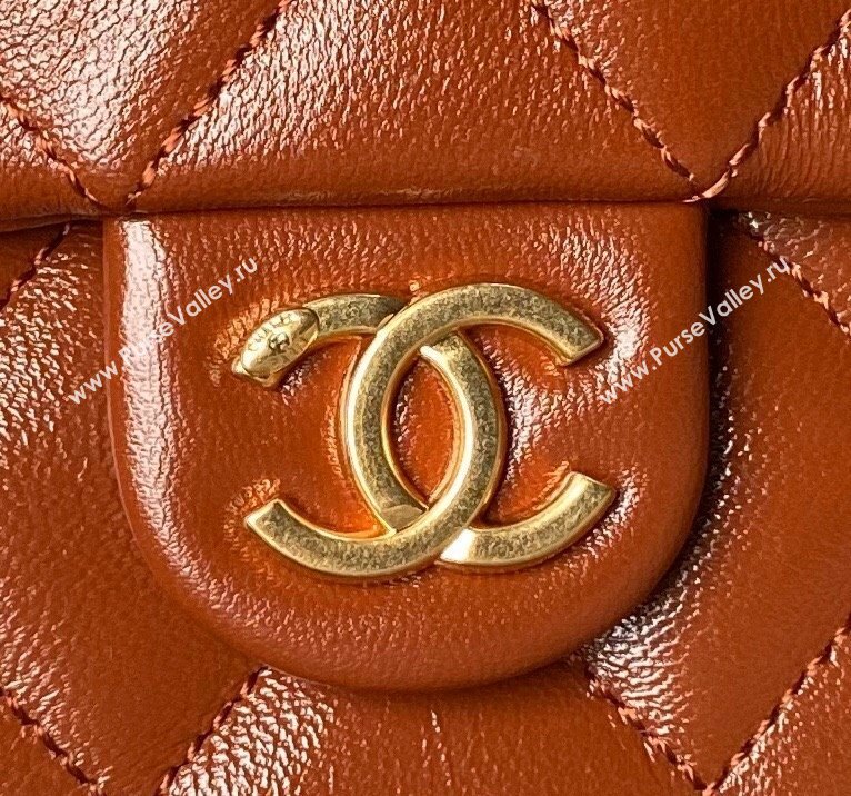 Chanel Shiny Lambskin Flap Bag with Top Handle and Pocket AS4993 Brown 2024 (yezi-240717097)